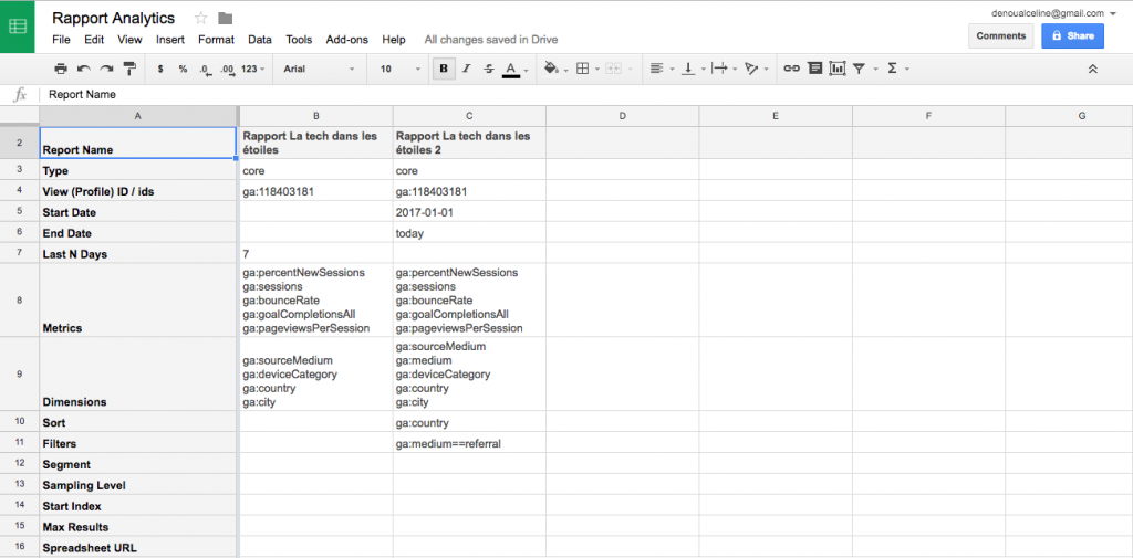 Comment modifier le paramétrage de ses rapports Google Analytics sur Spreadsheet