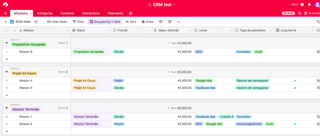 Airtable CRM - Missions