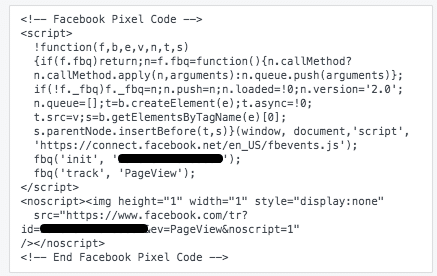 code pixel Facebook